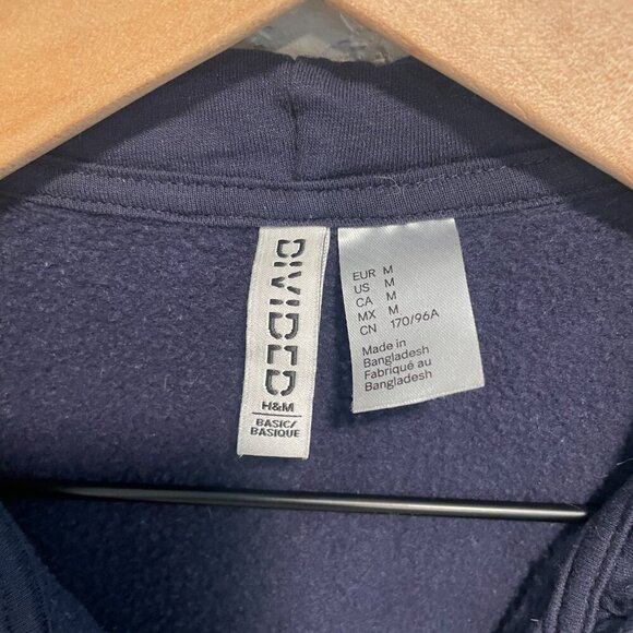 H&M Divided Navy Cropped Zip Front Hoodie Sweatshirt M - Picture 3 of 4
